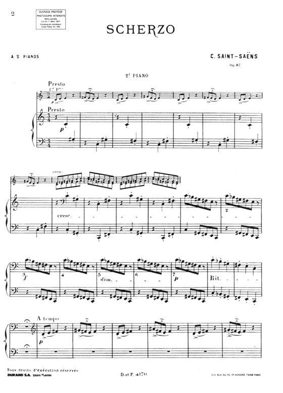 Saint-Saens【Scherzo , Op. 87】Pour 2 Pianos a 4 Mains