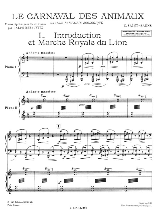 Saint-Saens【Le Carnaval des Animaux , Grande Fantaisie zoologique】Transcription Pour Deux Pianos