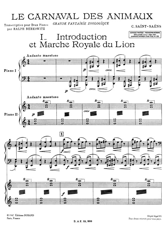 Saint-Saens【Le Carnaval des Animaux , Grande Fantaisie zoologique】Transcription Pour Deux Pianos