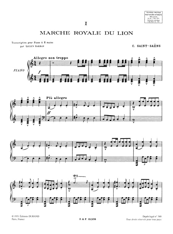 Saint-Saens【Le Carnaval Des Animaux】Piano a Deux Mains