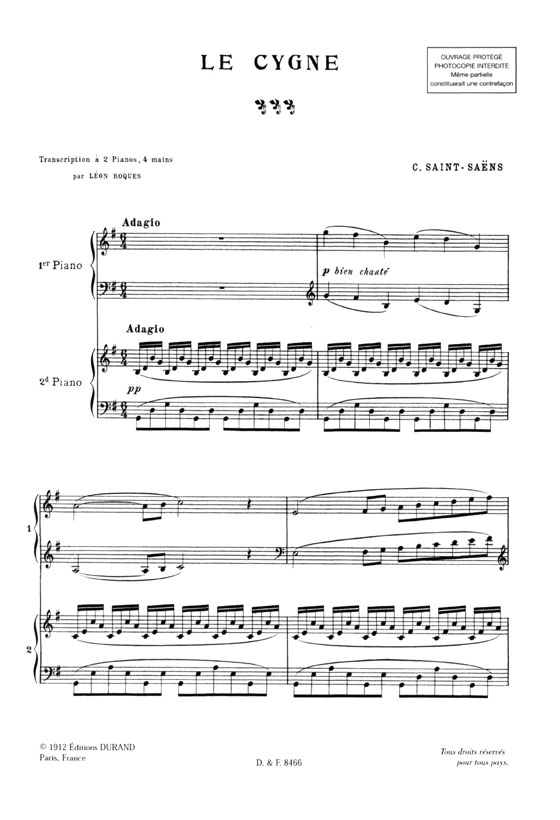 Saint-Saens【Le Cygne / The Swan】Transcription Pour Deux Pianos