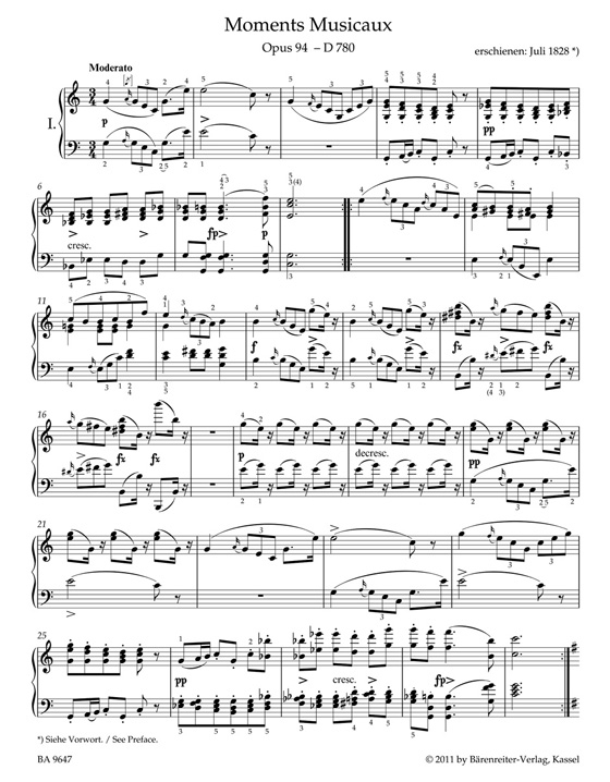 Schubert【Moments Musicaux  , Op. 94 - D780】für Klavier