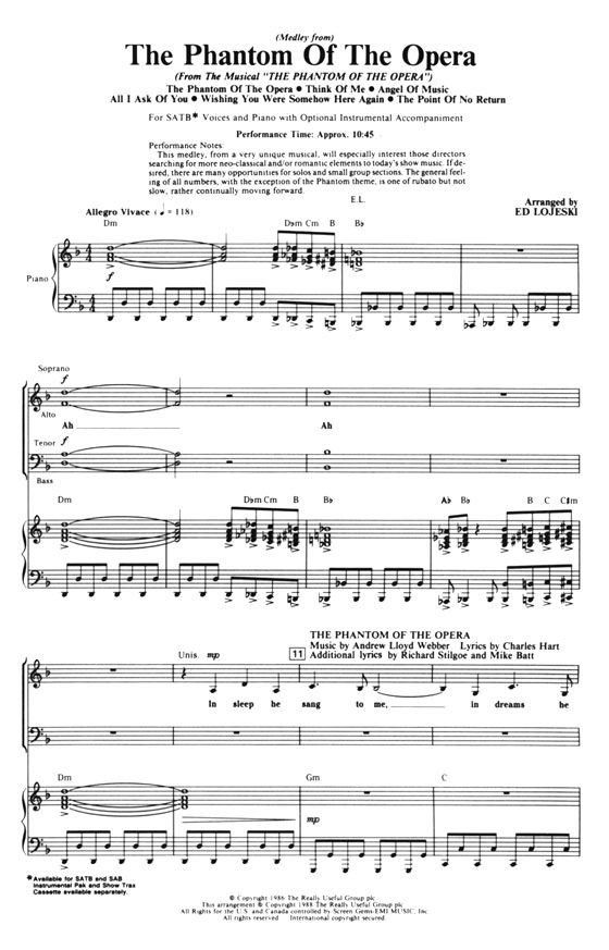 The Phantom of the Opera (Medley) for SATB