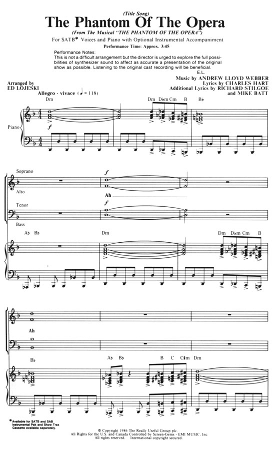 The Phantom of the Opera (Title Song) for SATB