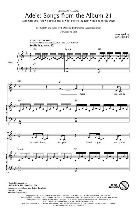 Adele【Songs from the Album 21】for SATB