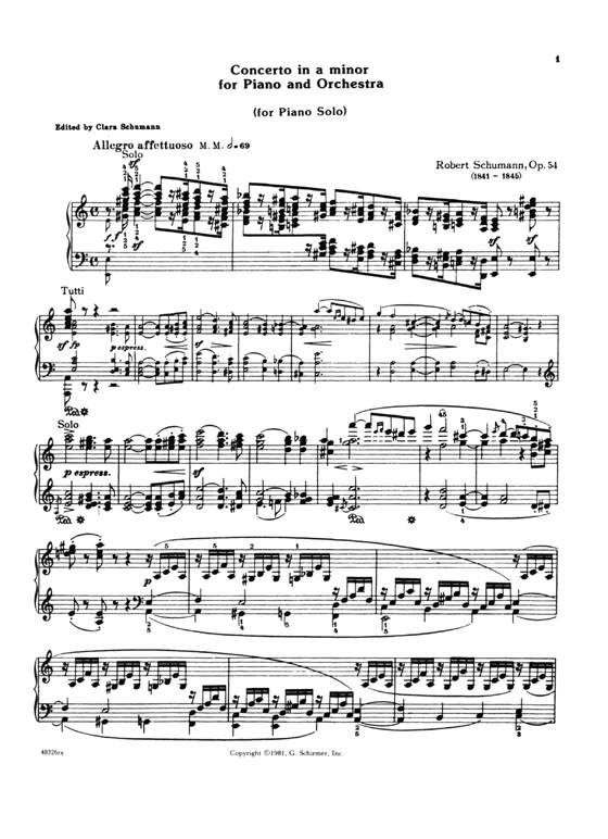 Schumann【Piano Concerto In A Minor , Op. 54】for Pianos and Orchestra , for The Piano(Piano Solo)