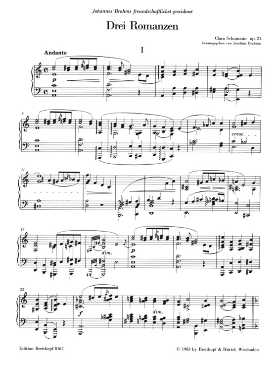 Clara Schumann【Drei Romanzen , Op. 21】für Klavier