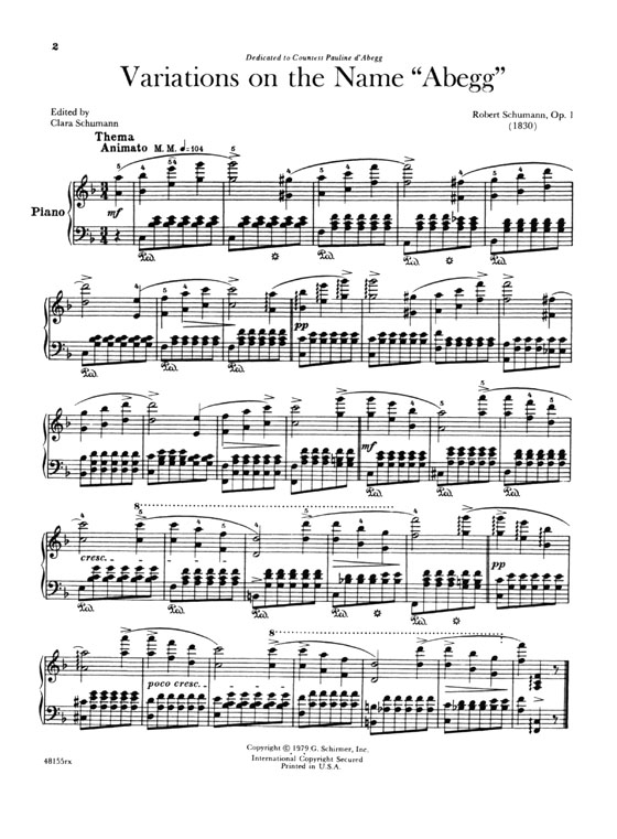 Schumann【Variations On The Name Abegg , Op. 1】for The Piano