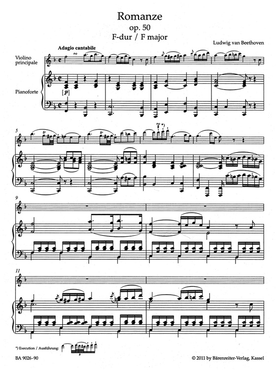 Beethoven【Romances in F major and G major , Op. 50-Op. 40】for Violin and Orchestra , Piano Reduction