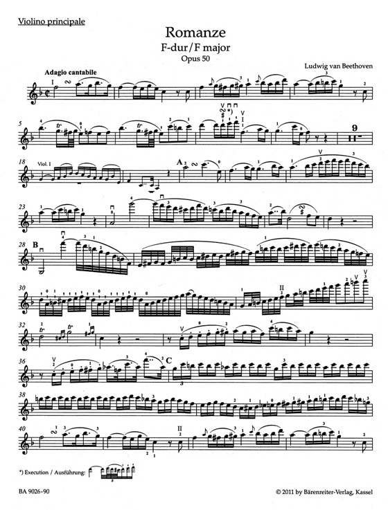 Beethoven【Romances in F major and G major , Op. 50-Op. 40】for Violin and Orchestra , Piano Reduction