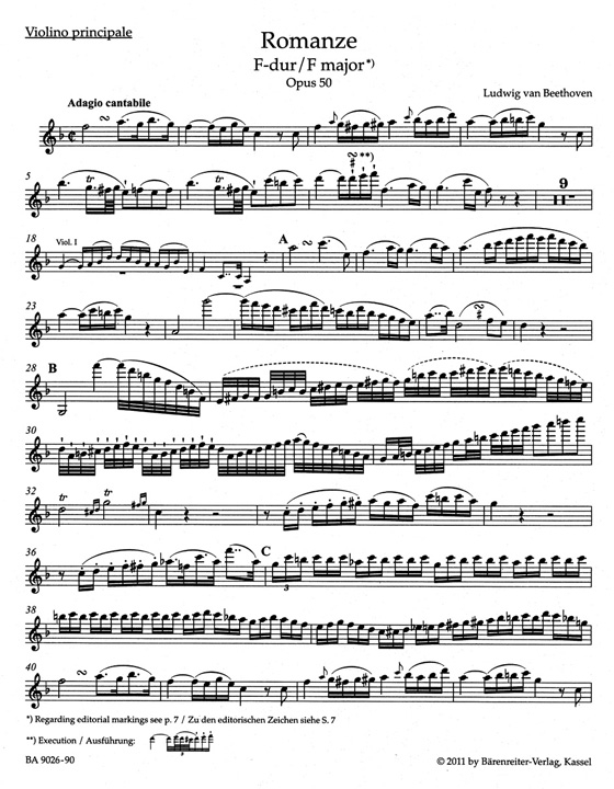 Beethoven【Romances in F major and G major , Op. 50-Op. 40】for Violin and Orchestra , Piano Reduction