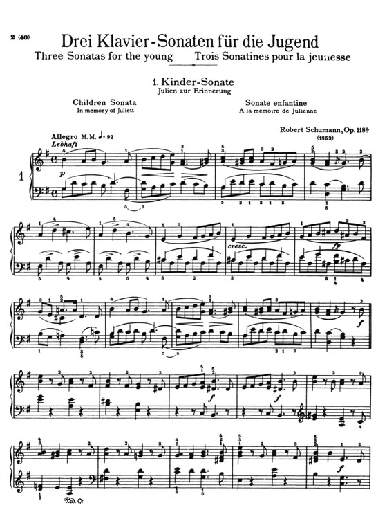 Schumann【Three Sonatas For The Young , Opus 118】For Piano