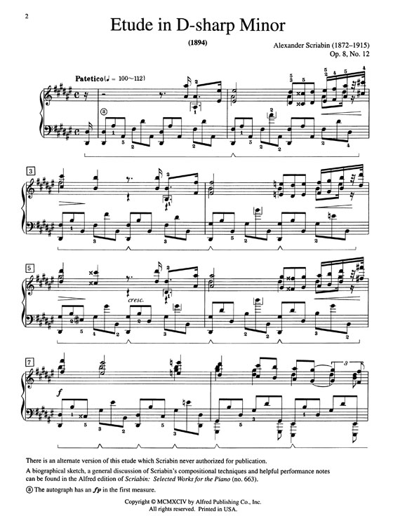Scriabin【Etude in D-Sharp Minor , Opus 8, No. 12】for The Piano
