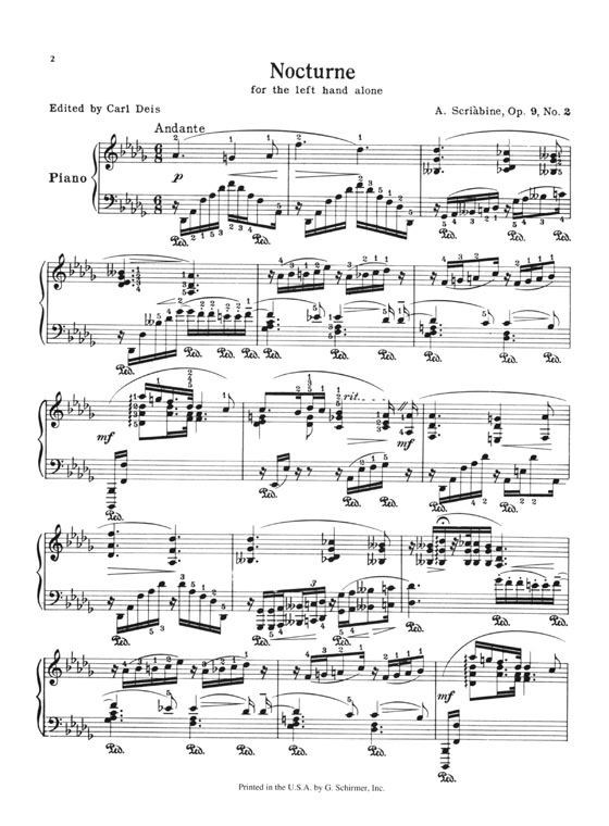 Scriabine【Nocturne For The Left Hand Alone , Op. 9, No. 2 】for Piano