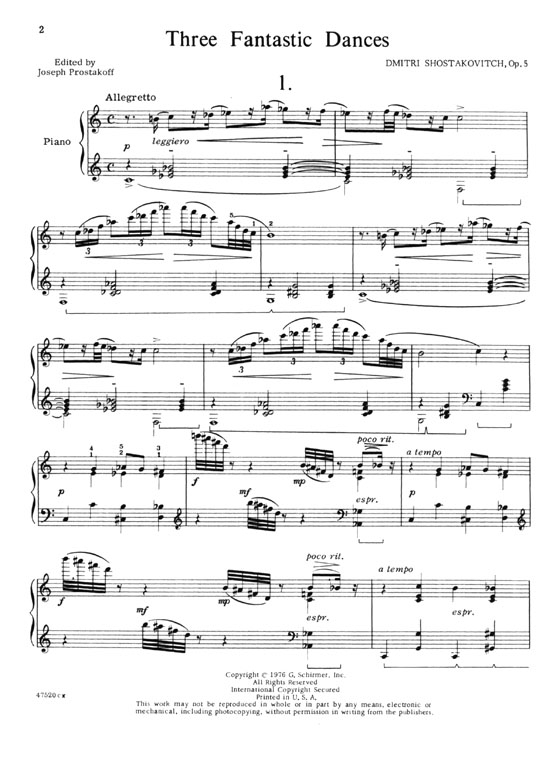 Dmitri Shostakovich 【Three Fantastic Dances, Op. 5】for Piano