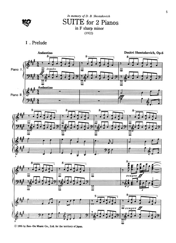 Shostakovich【Suite , Op. 6】for 2 Pianos ショスタコービッチ 2台のピアノのための 組曲作品6
