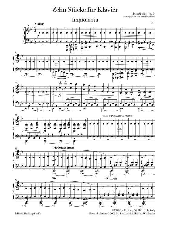 Sibelius【Zehn Stücke , Op. 24】für Klavier