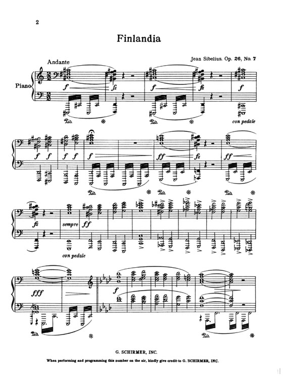 Sibelius【Finlandia , Tone-Poem for Orchestra , Op. 26, No.7】Arranged for Pianoforte Solo