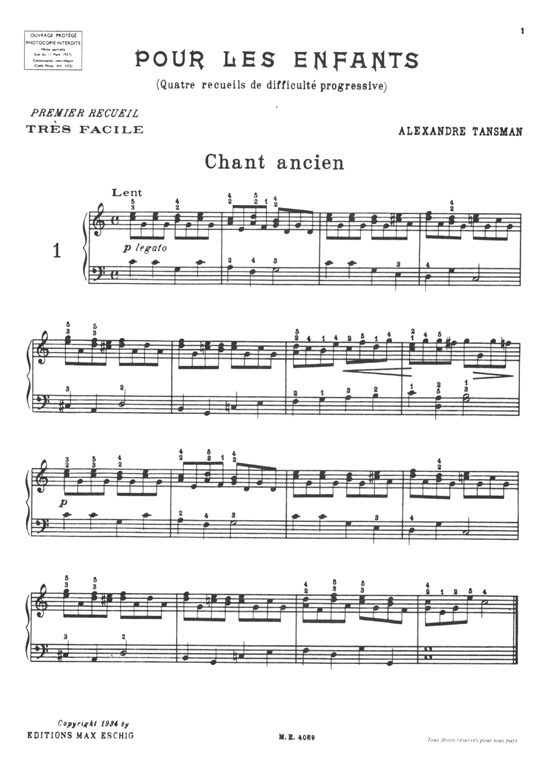 Tansman【Pour Les Enfants 】Pour Piano