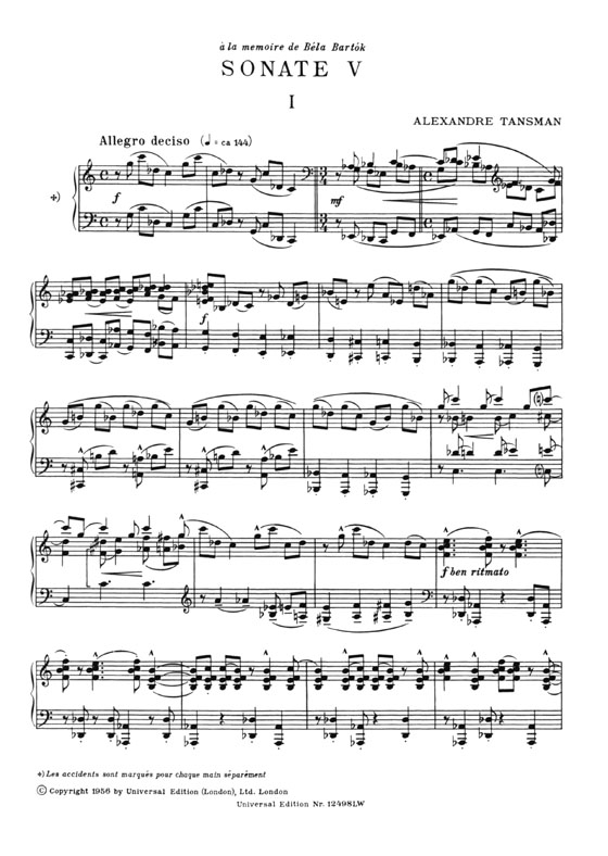 Tansman【Sonate Ⅴ】Pour Pianoforte