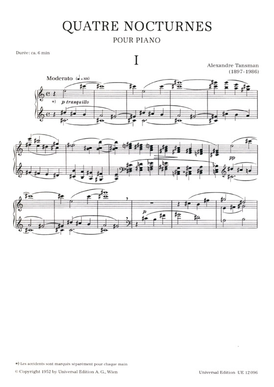 Tansman【Quatre Nocturnes】Pour Piano(1952)