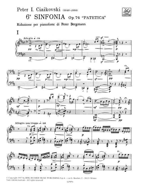 P. I. Ciaikovski【6a Sinfonia, Op. 74 - Patetica】Pianoforte