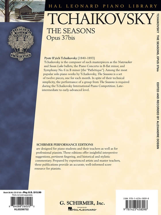 Tchaikovsky【CD+樂譜】The Seasons , Opus 37bis for Piano