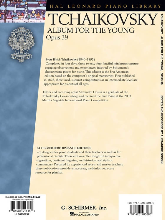 Tchaikovsky【CD+樂譜】Album for the Young , Opus 39 for Piano