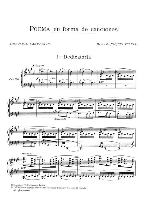 Joaquin Turina【Poema En Forma De Canciones】Para Canto Y Piano