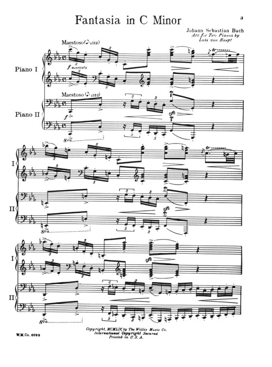 J.S. Bach【Fantasia In C Minor】for Two Pianos , Four Hands