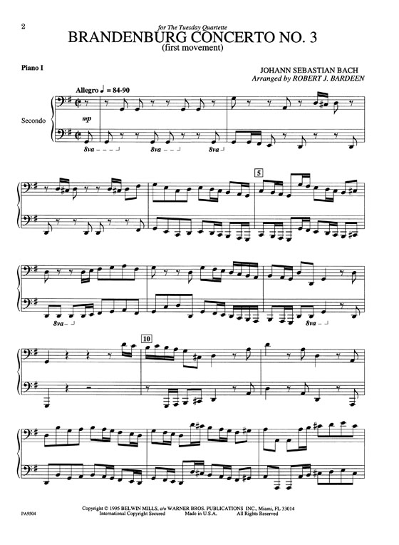 J.S. Bach【Brandenburg Concerto No. 3 , First Movement】for Two Pianos , Eight Hands
