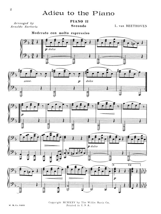 Beethoven【Adieu To The Piano】for Two Pianos , Eight-Hands