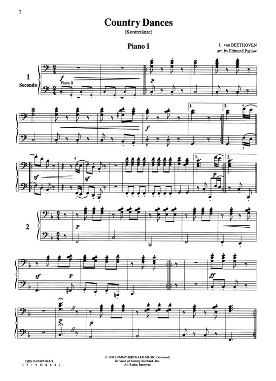 Beethoven【Country Dances】for Two Pianos , Eight Hands