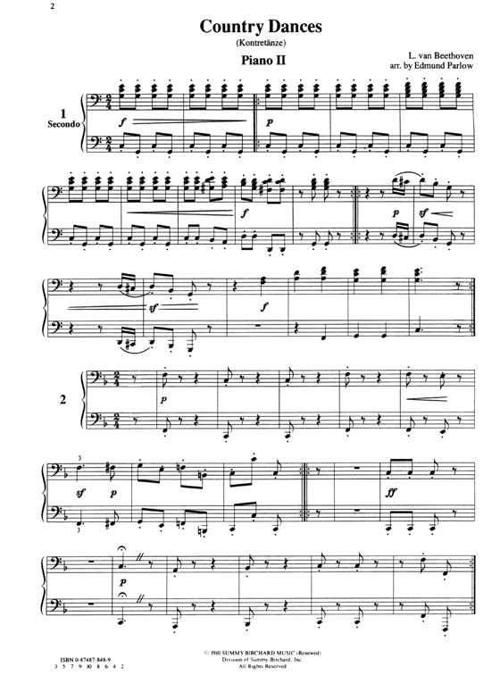 Beethoven【Country Dances】for Two Pianos , Eight Hands