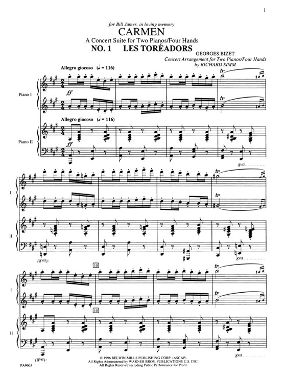 Bizet【Carmen】A Concert Suite for Two Pianos / Four Hands