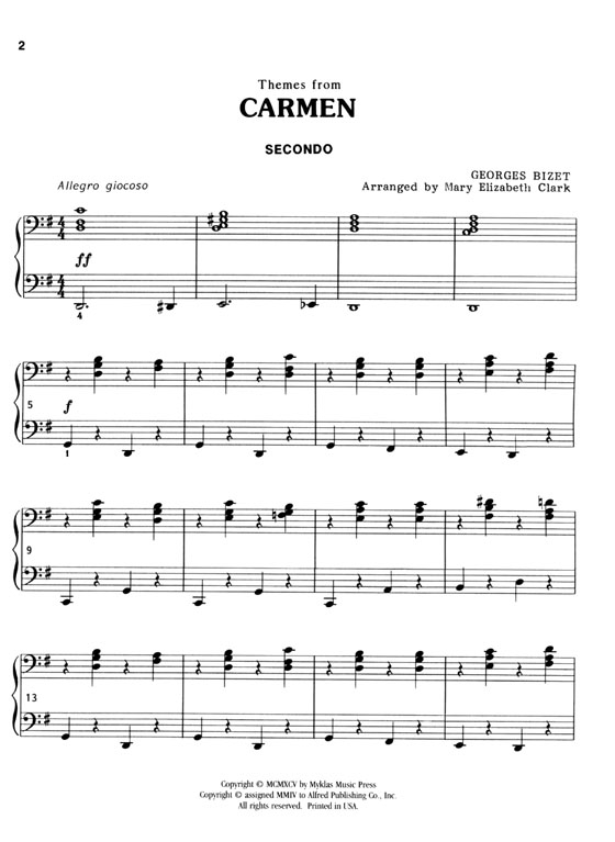 Themes From【Carmen】Arr. Clark , Early Intermediate Piano Duet