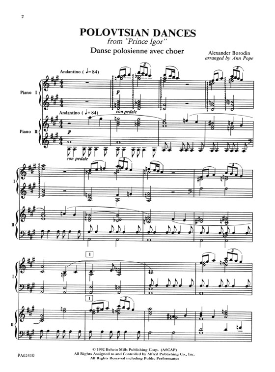 Borodin【Polovetsian Dances－from Prince Igor】Arranged for Two Pianos / Four Hands