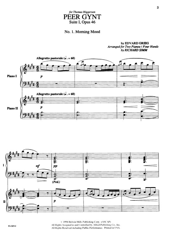 Grieg【Peer Gynt Suite Ⅰ, Opus 46】for Two Pianos , Four Hands