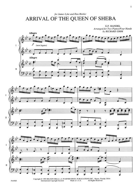 Handel【Arrival of the Queen of Sheba】for Two Pianos , Four Hands Handel【Arrival of the Queen of Sheba】for Two Pianos , Four Hands