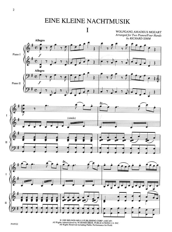 Mozart【Eine Kleine Nachtmusik】for Two Pianos / Four Hands