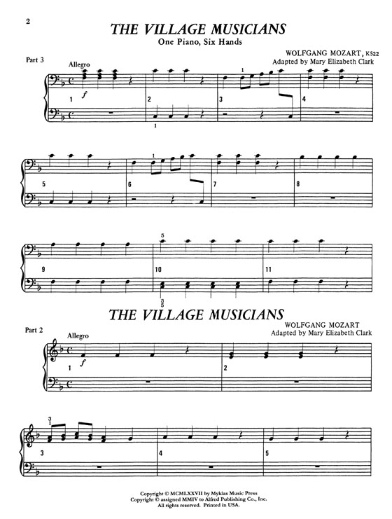 Mozart【The Village Musicians】Arr. Clark , Intermediate Piano Trio