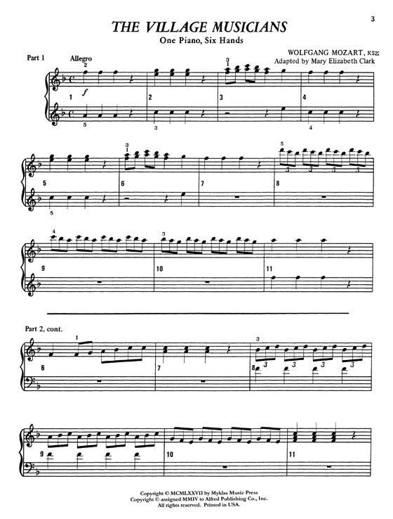 Mozart【The Village Musicians】Arr. Clark , Intermediate Piano Trio