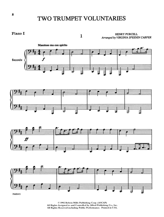 Purcell【Two Trumpet Voluntaries】for Tow Pianos , Eight Hands