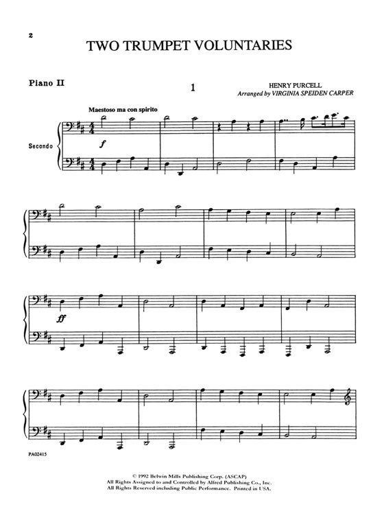 Purcell【Two Trumpet Voluntaries】for Tow Pianos , Eight Hands