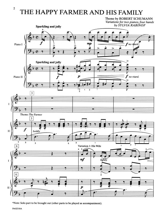 Schumann【The Happy Farmer And His Family】for Two Pianos , Four Hands (Late Intermediate)