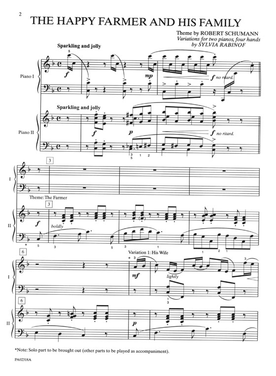 Schumann【The Happy Farmer And His Family】for Two Pianos , Four Hands (Late Intermediate)