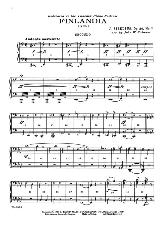 Sibelius【Finlandia】for Two Pianos , Eight Hands