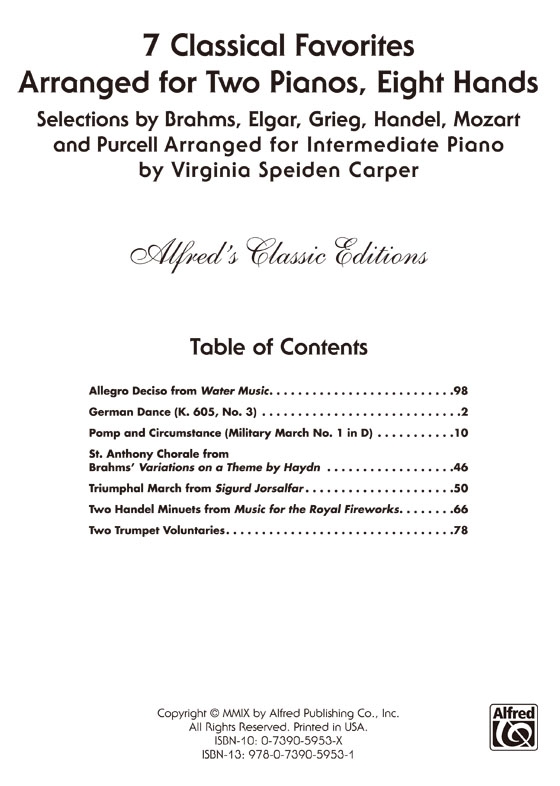 【7 Classical Favorites】Arranged for Two Pianos, Eight Hands