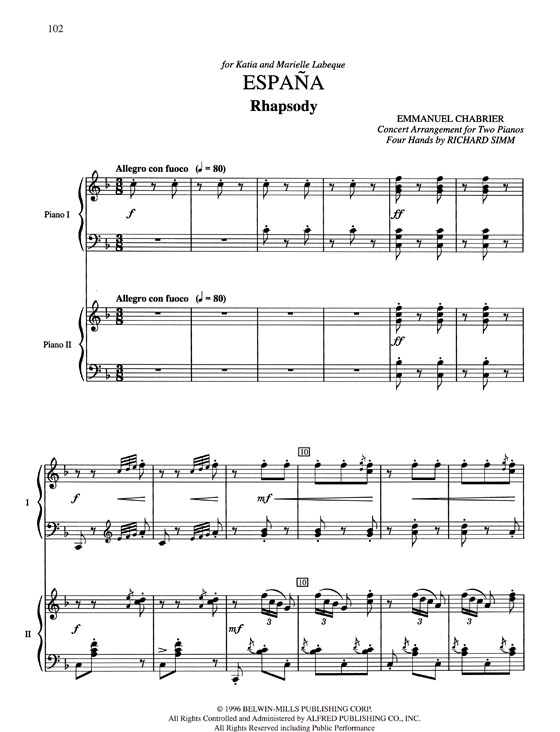 【5 Classical Favorites】Arranged for Two Pianos, Four Hands