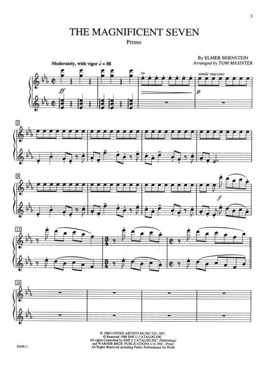 Bernstein【The Magnificent Seven】for One Piano , Four Hands